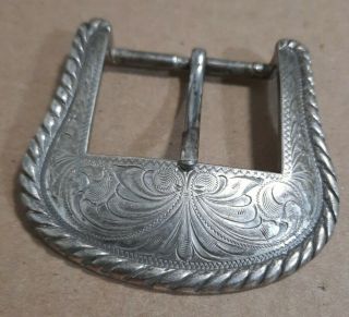 Handmade Vintage/ Antique Sterling Silver Etched Belt Buckle