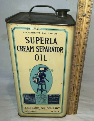 Antique Superla Cream Separator Standard Oil Tin Litho Can Dairy Farm Motor Gas