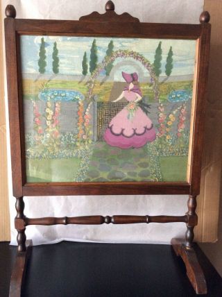 Quality Vintage Victorian Style Fire Screen.  Hand Worked Needlepoint.