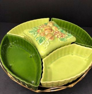 Small Vintage Ceramic Lazy Susan Turn Table Appetizer Tray Andre Pottery Green