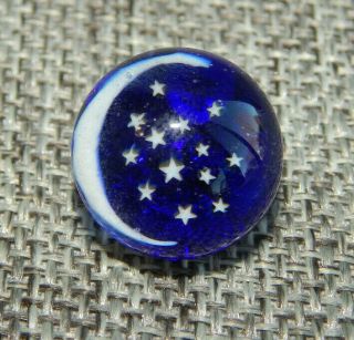 Antique Vtg Glass Paperweight Button Moon Stars Signed Apx:5/8 " 1029 - D