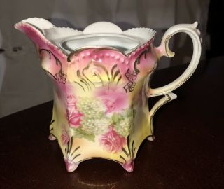 R.  S.  Prussia Antique Porcelain Hand - Painted Syrup Pitcher/creamer W/gold Trim