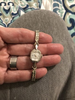 Vintage 10k White Gold Filled Case Hamilton Ladies Winding Wristwatch