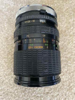 Sigma Lens For Canon 28 - 80mm f3.  5 - 4.  5 macro zoom.  With Case,  Book,  & Hood RARE 3