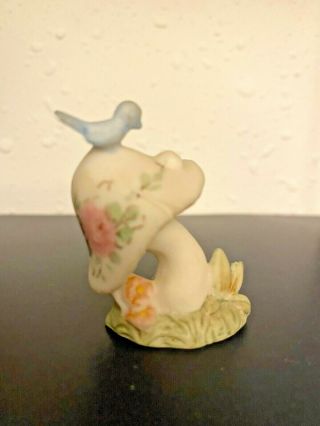 Rare Vintage Miniature Porcelain Mushroom With Blue Bird And Roses - Oliva Bates