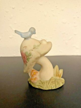 Rare Vintage Miniature Porcelain Mushroom with Blue Bird and Roses - Oliva Bates 2