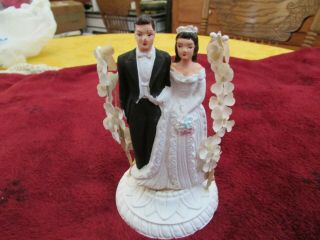 Vtg Bride & Groom Wedding Cake Topper Chalk Plaster