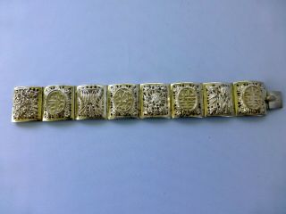 Vtg/antique Sterling Silver 925 Asian Wide Panel Bangle Cuff Bracelet 66.  2 Grams