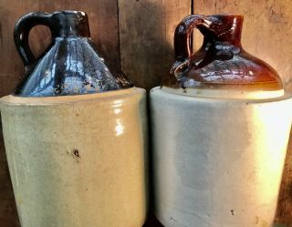 2 Antique 1 Gallon Moonshine / Whiskey Jugs Brown Beige