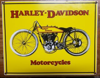 Antique Harley Motorcycle 14 " X 11 " Porcelain Metal Yellow Board Track Sign