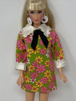 Vintage Barbie Size Clone Doll Clothes Outfit Pink Green Yellow Daisy Mini Dress