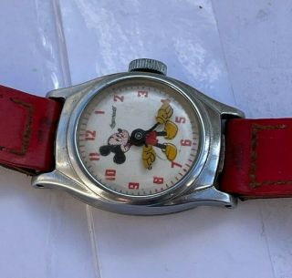 Rare Vintage Disney Mickey Mouse Wind Up Watch Wristwatch Ingersoll Usa Look Nr