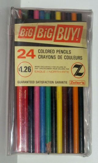 Zellers Eagle North Rite Pencil Crayons 24 Rare Canada Colored Pencils Berol ?