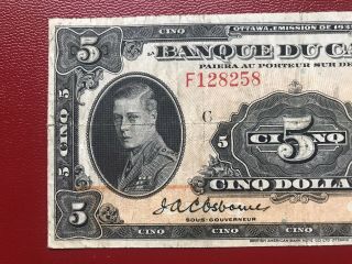 Ultra Rare 1935 Bank Of Canada $5 Banknote French