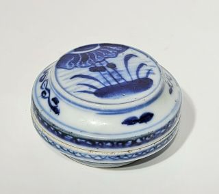 18th C Antique Chinese Blue & White Porcelain Paste / Seal Box