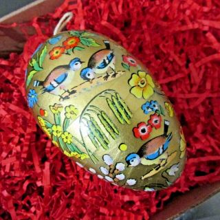 Antique Western Germany Paper Mache Egg Candy Container Flowers Birds