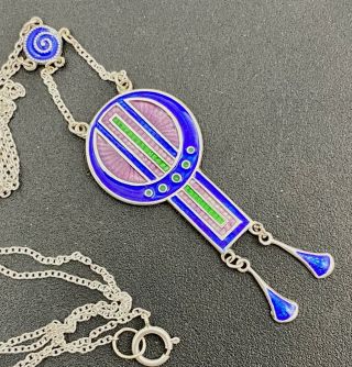 Extremely Rare Art Nouveau Silver & Enamel Pendant By Charles Horner 1912
