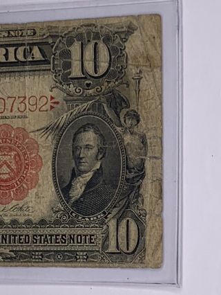 1901 United States $10 Ten Dollars Bison Red Seal Large Legal Tender Note (Rare) 5