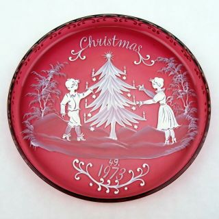 ❤️rare Vintage Bohemia 1973 Christmas Plate Mary Gregory Cranberry Glass Czech