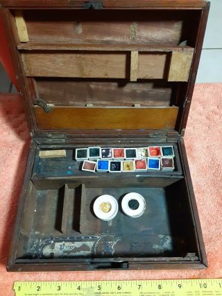 Antique 19c Watercolor Artists Wood Paint Box Reeves & Sons England