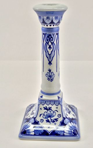 Rare Royal Delft De Porceleyne Fles Blue & White Candlestick 7.  5” With Marking.
