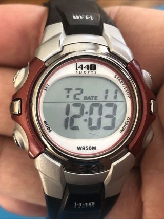 Women’s Timex 1440 Digital Lcd Sport Watch Battery Red Silver