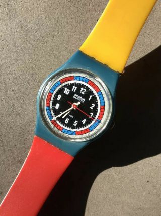 1985 Vintage Swatch Watch “tri - Color Racer” Ls102 Parts/not