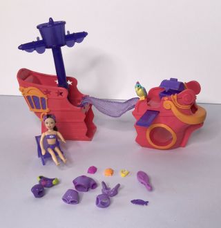 Polly Pocket Wild Waves 2003 Shipwreck Cove Pirate Ship - Ana Color Change Hair