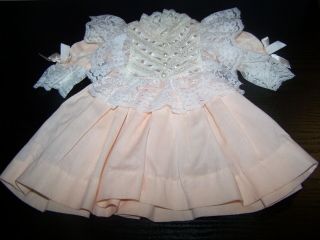 Vintage Peach With Lace & Cotton Party Dress For Large Size Doll