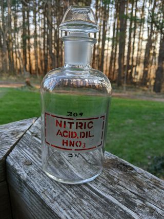 Vintage Pyrex Nitric Acid Glass Laboratory Bottle With Stopper