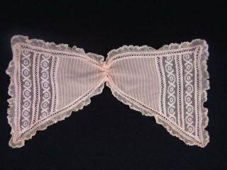 Antique Edwardian Cotton Pale Peach Color Jabot Bow For Romantic Handmade Lace