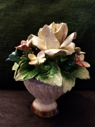 Antique Vintage Nuova Capodimonte Porcelain Floral Basket Centerpiece Roses And