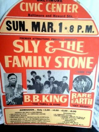 Sly Stone Concert Poster Rare Earth And Bb King At Baltimore Civic Center
