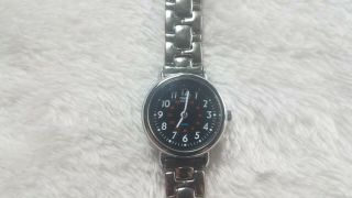 Timex Silver Tone Black Dial Womens Quartz Analog Military Time Watch J2