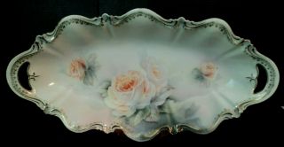 Vtg Antique Rs Prussia Relish Tray Celery Dish Rose Pattern Red & Green Mark