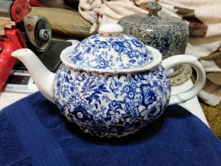 Antique James Kent Staffordshire Old Foley 18th Century Chintz Blue Teapot