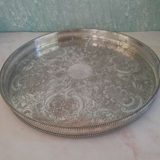 Copper,  Silver Plated Round Serving Tray,  Sheffield,  Diameter 35.  5 Cm