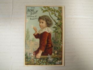 Rare Victorian Trade Card Acme Lautz Soap Leader In Quality Boy Blowing Bubbles