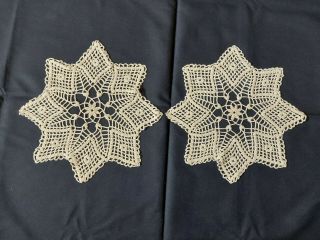 Antique Vintage Cotton Crocheted Lace Doilies Handmade Ivory