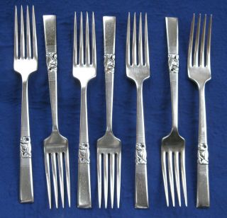 Set Of 7 Vtg.  Onieda Community Silver Plate Morning Star Dinner Forks - 7 5/8 "