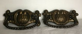 2 Antique Decorative Pressed Brass Drawer Handles/pulls 3 " Center