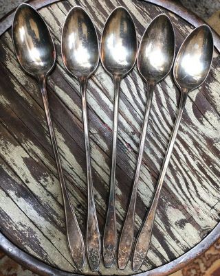 5 Vintage Wm Rogers & Son Aa Silver Plate Ice Tea Spoons