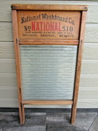 Vintage Atlantic National Washboard Co.  No.  510 Glass And Wood