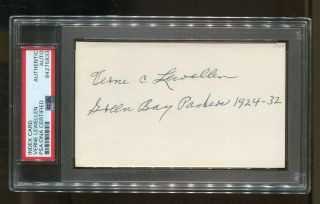 Verne Lewellen Signed Index Card 3x5 Autographed Packers Hof Rare D:1980 Psa/dna