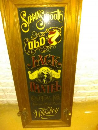 Vintage Jack Daniels Mirror With Wood Frame And Coat Hooks - Rare Green Color