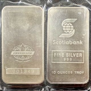 Engelhard Scotiabank Maple Leaf • 10 Oz Silver Bar.  999,  Ultra Rare