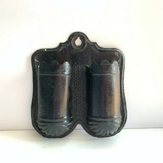 Antique Primitive Tin Double Pocket Match Safe/holder W/striker,  Wall - Mount