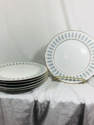 Set Of 6 Vintage Fine China Of Japan Blue Leaf 10 1/4” Dinner Plates,  Mcm