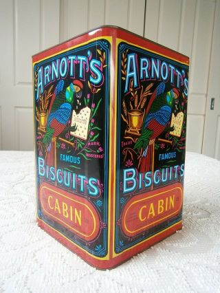 Large 14 Inch Rare Collectable Arnotts Biscuits Cabin Advertising Kitchen Tin