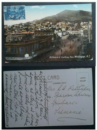 Rare 1914 Zealand Postcard " Mt Victoria " Ties 2 1/2d Stamp To Tasmania